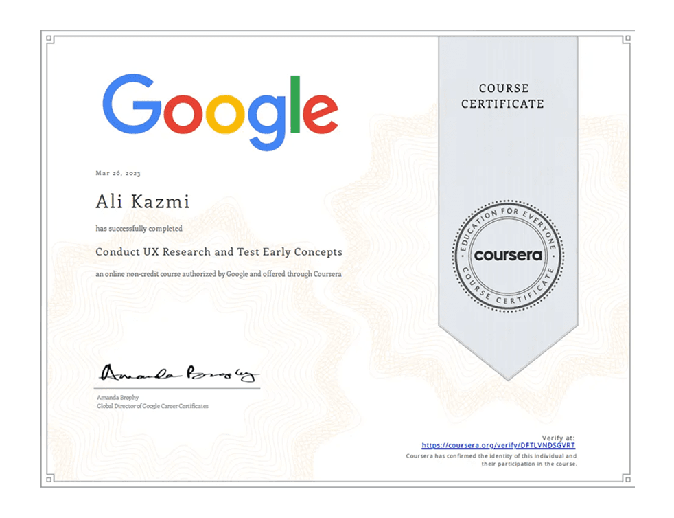 Conduct UX Research and Test Early Concepts certificate image