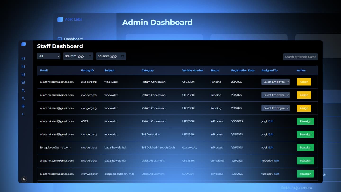 FASTag Platform — interface