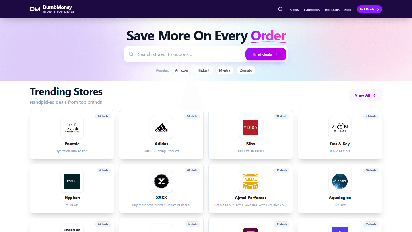 DumbMoney — the deals catalogue on dumbmoney.in